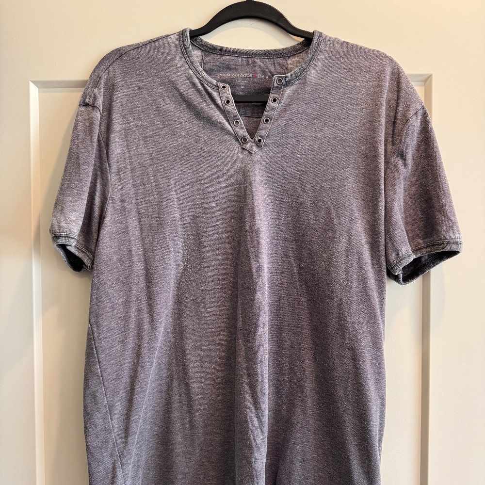 John Varvatos USA Mens Medium Eyelet V-Neck Tee Shirt Distressed